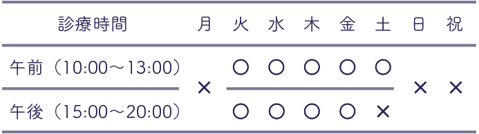 午前（9:00〜12:30）午後（15:00〜19:30）